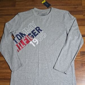 Tommy Hilfiger Nwt Gray and Red Long Sleeve Tee Sign Logo 20 Athletic